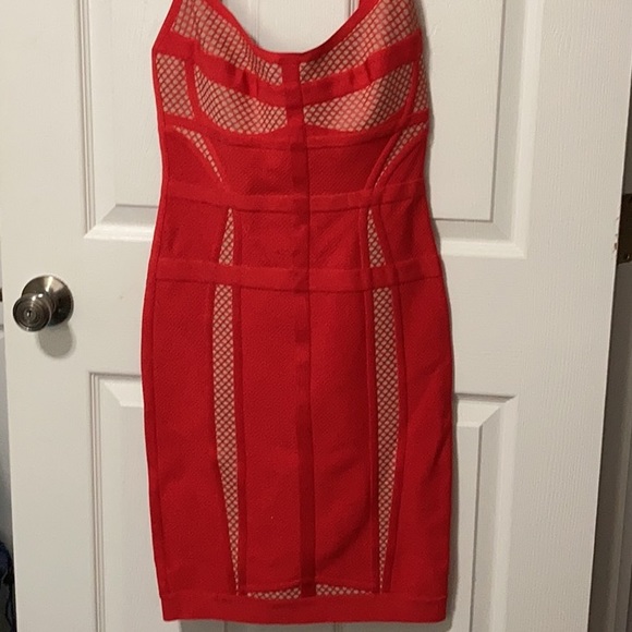Hervé Léger Women’s Red Camille Mesh Block dress